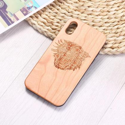 Real Wood Wooden Tiger Cat Carved Cover Case For..