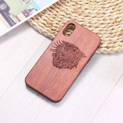 Real Wood Wooden Tiger Cat Carved Cover Case For..