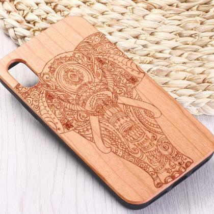Real Wood Wooden Elephant Boho Hippie Carved Cover..