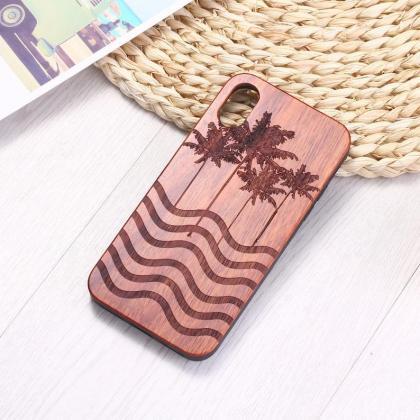 Real Wood Wooden Striped Waves Carved Cover Case..