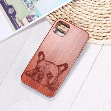 Real Wood Wooden Cute Dog French Bulldog Pet Puppy..