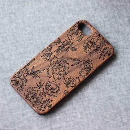 Rose Flowers Iphone Case For 13 Mini 11 X Wood..