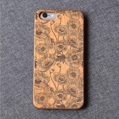 Poppy Flowers Iphone Case For 13 Mini 11 X Wood..
