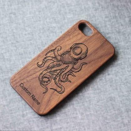 Diving Octopus Iphone Case For 13 Mini 11 X Wood..