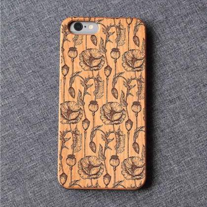 Poppy Flowers Iphone Case For 13 Mini 11 X Wood..