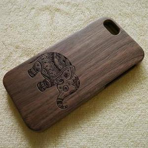 Handmade Aztec Elephant Real Wood Case Shorckproof..