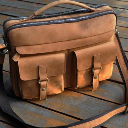 Handmade Genuine Leather Messenger Bag 14 Inch..