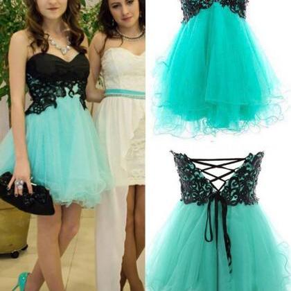 Cute Appliques And Tulle Prom Dresses, Short/mini..