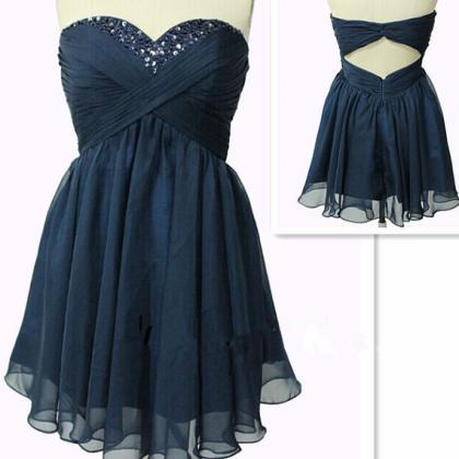 Cute Navy Blue Short Chiffon Short Prom Dresses..