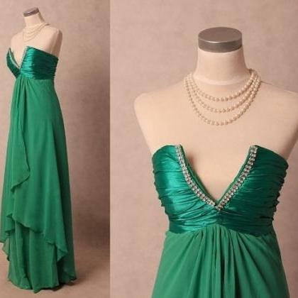 Pretty Green Handmade Chiffon A-line Prom Dresses,..