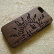 Retro Sun Engraved iPhone 6S Plus 6S 6 6 Plus 5 5S 5C 4 4S wood case , Samsung S6 S5 S4 S3 Note 5 4 3 Wood Cover ,Gifts for Boyfriend ,Gifts,Personalized,Wooden Case