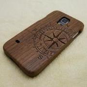Wood Samsung Galaxy S5 case, Compass Galaxy S5 case, natural wood case, Wood phone case, Compass, laser engraving, real wood, Walnut