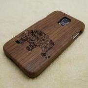 Elephant Galaxy S5 case, Wood Samsung Galaxy S5 case, natural wood phone case, elephant , laser engraving, real wood, Walnut