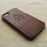 Wood iPhone case, wood iPhone 5S case, wood iPhone 5 case, deathly hallows, laser engraving, wooden iPhone case
