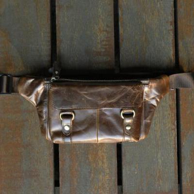 Men's Women's Handmade Genuine Leather Waist Bag Fanny Pack Waist Hip Purse 18