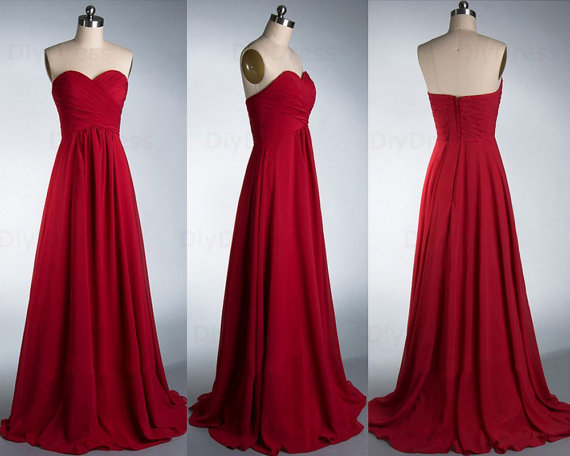 Red Elegant A Line Floor Length Burgundy Chiffon Bridesmaid Dresses,sweetheart Dark Red Long Bridesmaid Dress, Graduation Dress Evening Prom