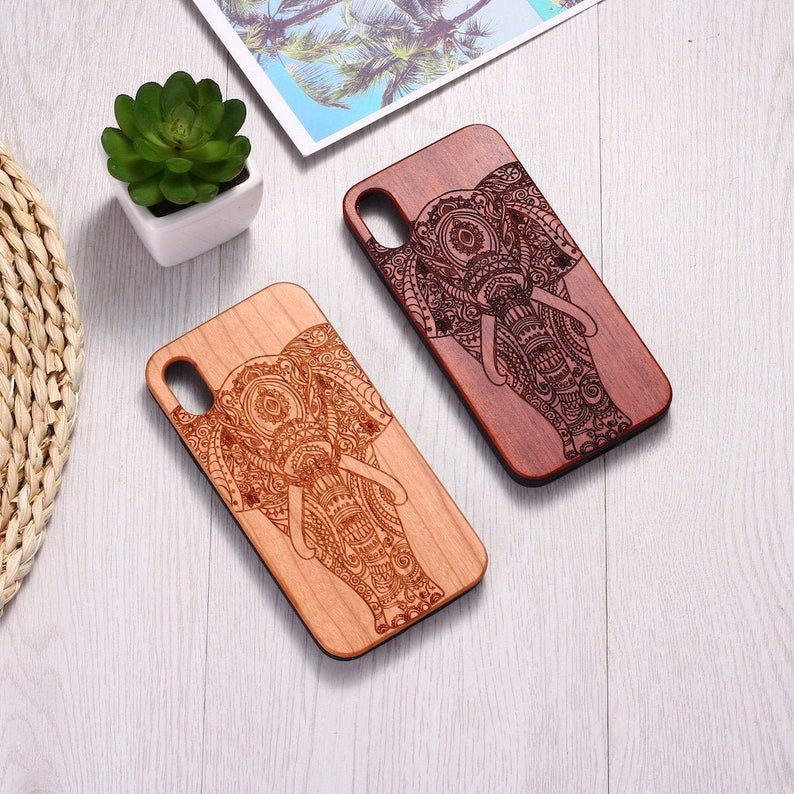 Real Wood Wooden Elephant Boho Hippie Carved Cover Case For Iphone 5 5s Se 6 6s 7 8 Plus X Xs Xr Max 11 12 Pro Max