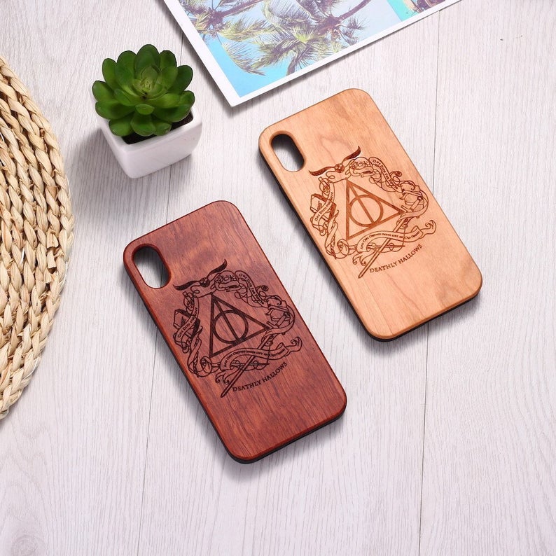 Real Wood Wooden Deathly Hallows Magic Carved Cover Case For Iphone 5 5s Se 6 6s 7 8 Plus X Xs Xr Max 11 12 Pro Max