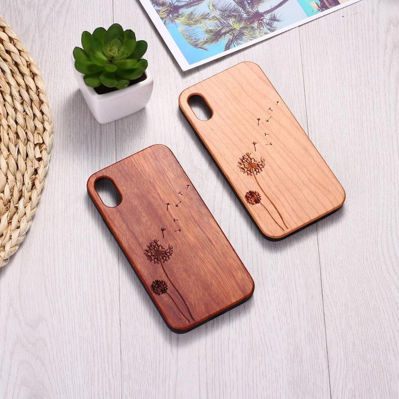 Real Wood Wooden Dandelion Seed Nature Carved Cover Case For Iphone 5 5s Se 6 6s 7 8 Plus X Xs Xr Max 11 12 Pro Max