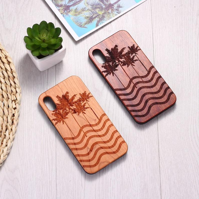 Real Wood Wooden Striped Waves Carved Cover Case For Iphone 5 5s Se 6 6s 7 8 Plus X Xs Xr Max 11 12 Pro Max