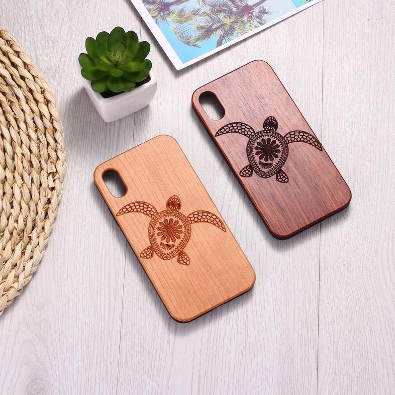 Real Wood Wooden Tortoise Turtle Boho Bohemian Carved Cover Case For Iphone 5 5s Se 6 6s 7 8 Plus X Xs Xr Max 11 12 Pro Max