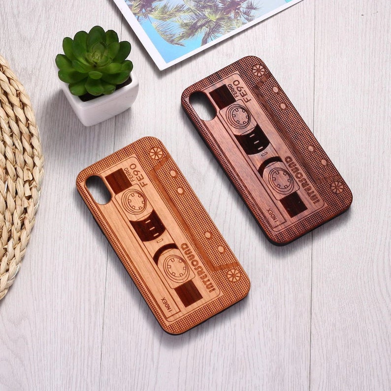 Real Wood Wooden Retro Vintage Cassette Music Tape Carved Cover Case For Iphone 5 5s Se 6 6s 7 8 Plus X Xs Xr Max 11 12 Pro Max