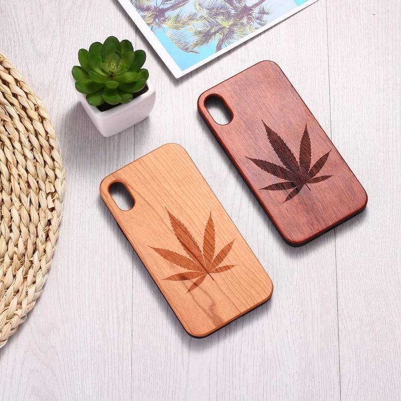 Real Wood Wooden Cannabis Leaf Weed Hemp Carved Cover Case For Iphone 5 5s Se 6 6s 7 8 Plus X Xs Xr Max 11 12 Pro Max