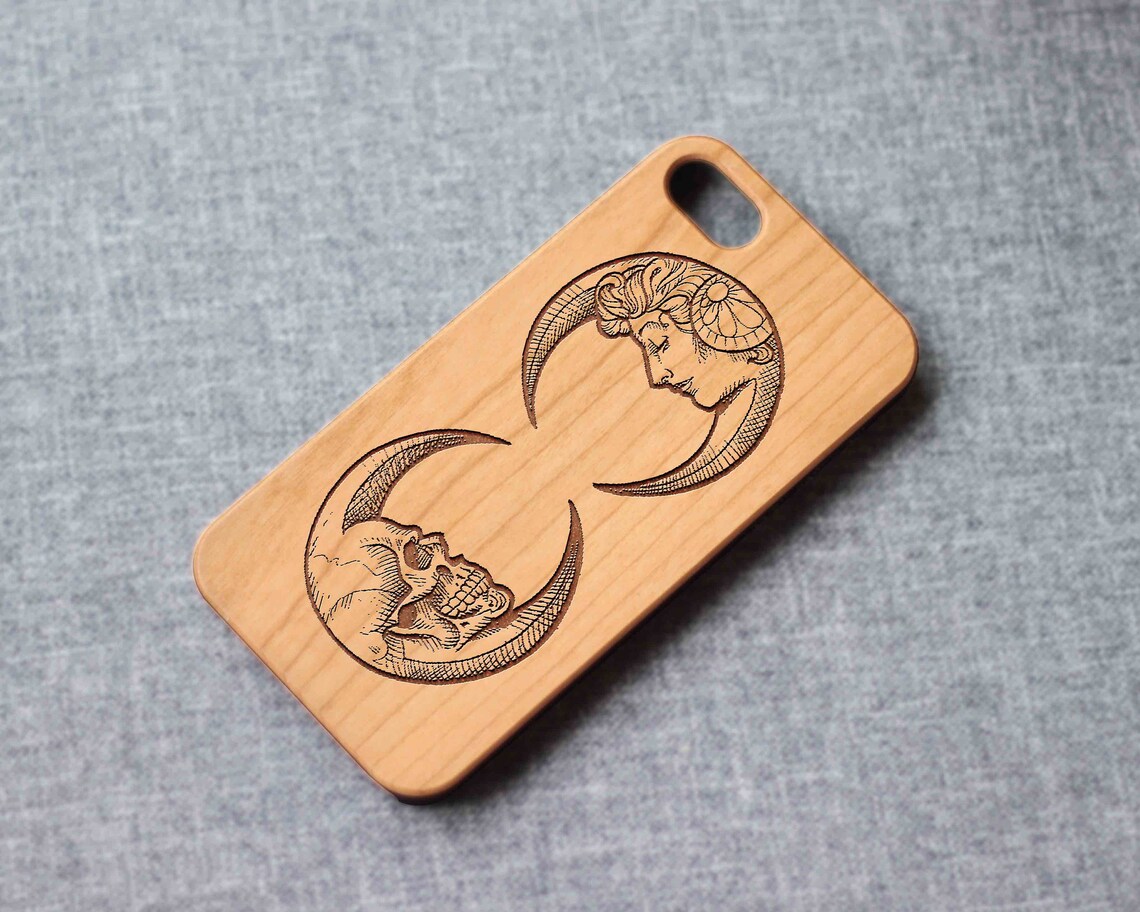 Skull And Beauty Moon Phone Case For Iphone 13 Mini 11 X Wood Iphone Case Iphone 8 Wood Case Iphone 13 Pro Max, Iphone 12 Case