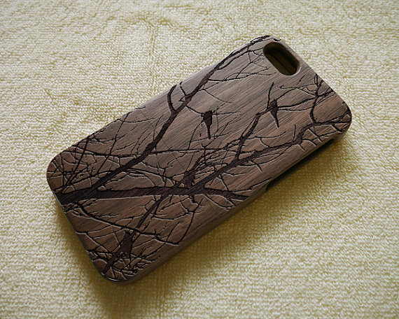 Luxury Handmade Engraved Birds Real Wood Shell For Apple Iphone Xs Xr X 8/ 8 Plus 7/7 Plus 6s 6 Se 5s 5 5c