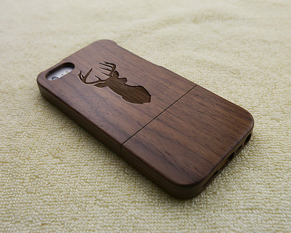 Real Wood Deer Head For Iphone Xs Max Xr X 8 7 6s 6 Plus Se 5s 5 Case, Deer Head, Laser Engraving, Wooden Iphone Case