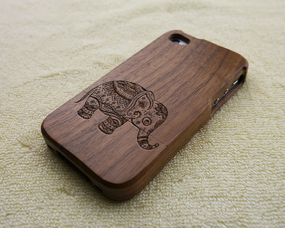 Wood Iphone 4s Case, Iphone 4 Case, Wood Iphone 4 Case, Elephant Iphone 4s Case, Cheerful Elephant Iphone 4 Case, Wooden Iphone Case