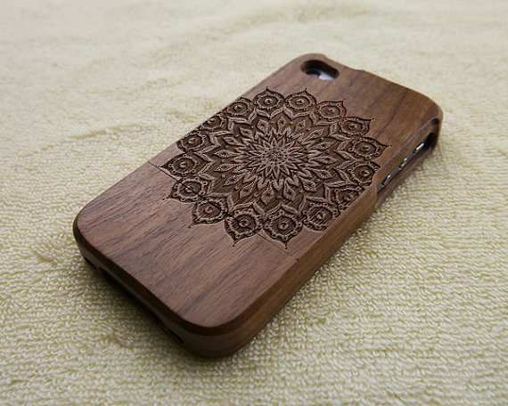 Wood Iphone 4s Case, Iphone 4 Case, Wood Iphone 4 Case, Mandala Iphone 4s Case, Floral Iphone 4 Case, Wooden Iphone Case
