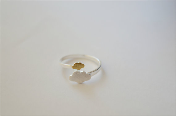 Silver Cloud Ring, One Silver Cloud, One Gold Cloud, Sterling Silver Made,14k Gold Plated, Adjustable, One Size Suits All (jz17)