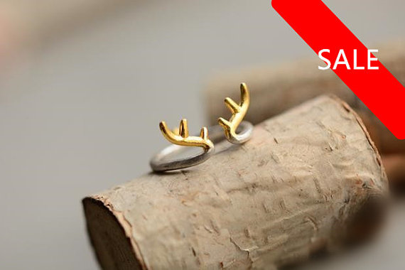 Antler Ring, Sterling Silver Deer Antler Ring, Gold Antler Ring, Silver Antler Ring, Adjustable Ring, Special Gift, Big
