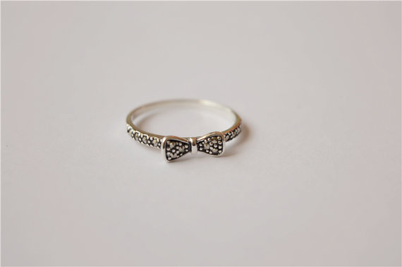 Marcasite Ring, Bow Ring, Black Marcasite Stone Ring, Made Of 925 Sterling Silver, Bow Shaped Charm (jz5)