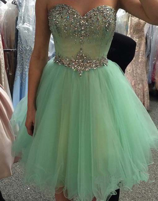 Pretty Green Tulle Short Beadings Sparkle Graduation Dresses 2015, Homecoming Dresses 2015, Formal Dresses , Short Prom Dresses