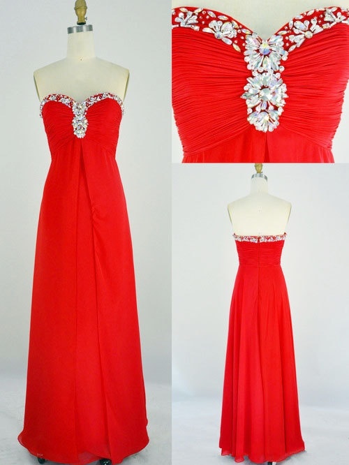 Pretty Red Sweetheart Chiffon Beadings Prom Dresses 2015, Red Formal Dresses, Evening Dresses , Red Prom Dresses