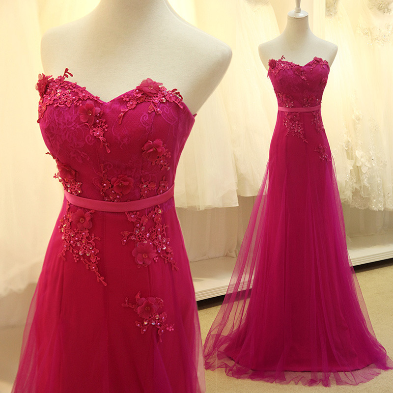 Pretty Rose-red Chiffon Long Prom Dress With Applique, Evening Gowns , Delicate Formal Dresses