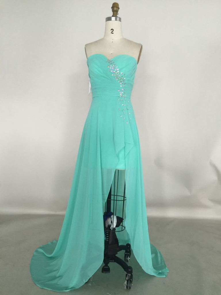 
Pretty Mint High Low Chiffon Sweetheart Prom Dress with Beadings, Formal Gown, Evening Dresses, Homecoming Dresses(color 134) , Simple Prom Dresses