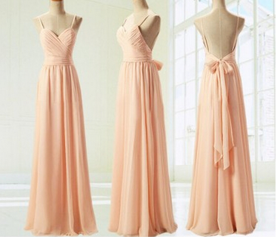 Light Pink Straps Simple Prom Dress With Bow, Simple Prom Dresses 2015, Evening Dresses , Formal Dresses