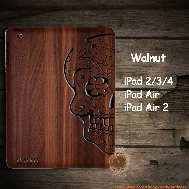 Sugar Skull Ipad 2/3/4 Wood Case, Ipad Air 2 Cover, Ipad Mini 2 3 Wooden Case , Walnut Cherry Bamboo, Natural Wooden Case,gift P016
