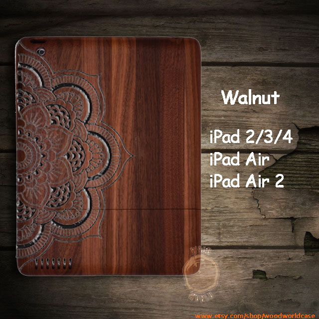 Engraved Mandala Ipad 2/3/4 Wood Case, Ipad Air 2, Ipad Mini 2 3 Wooden Case , Walnut Cherry Bamboo, Natural Wooden Case,gift P003