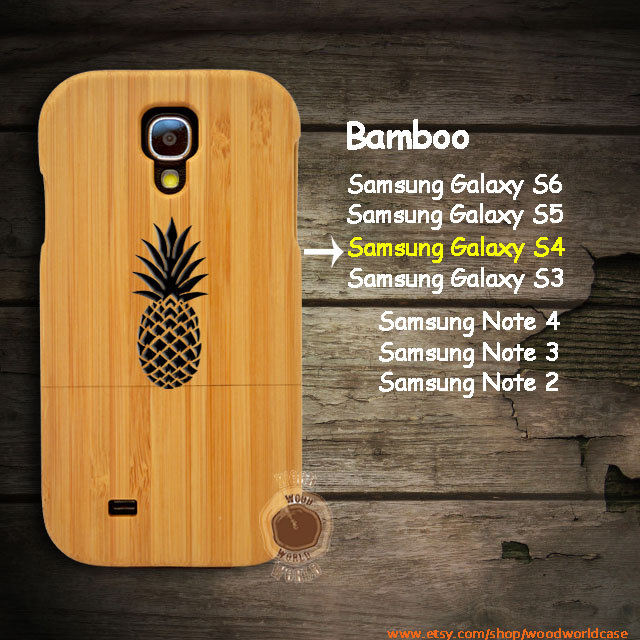 Pineapple Samsung Galaxy S6 S5 S4 S3 Wood Case, Genuine Engraved Wooden Samsung Galaxy Note 4/3/2 Phone Case Bamboo Cherry Walnut S4049