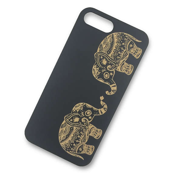 Black Painted Wood Ethnic elephant - elephant iphone case - lover elephants Laser iPhone 7 Plus 7 6S Plus 6 6 Plus 5 5S 5C 4 4S wood case , Samsung S7 EDGE Plus S6 S5 S4 S6 Note 5 4 3 Wood Cover ,Gifts for Boyfriend ,Gifts,Personalized,Wooden Case