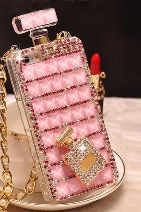 Bling Iphone 12 Pro Max Luxury Case With Strap Handmade Rhinestone Case Perfume Bottle With Strap