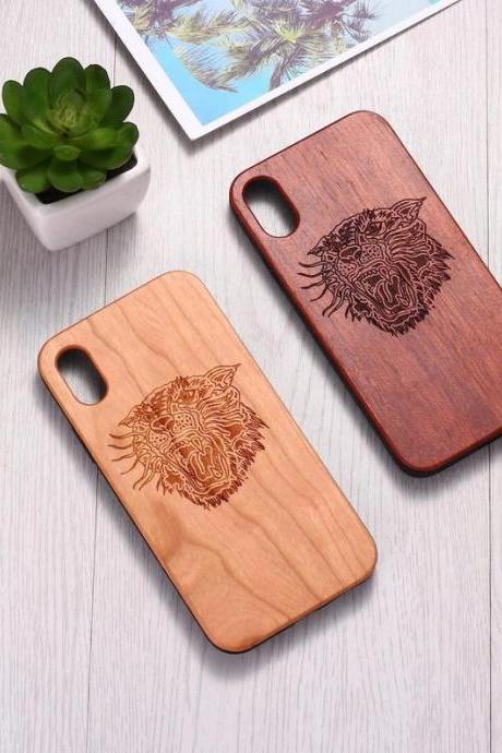 Real Wood Wooden Tiger Cat Carved Cover Case For Iphone 5 5s Se 6 6s 7 8 Plus X Xs Xr Max 11 12 Pro Max