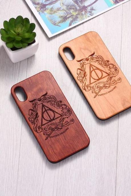 Real Wood Wooden Deathly Hallows Magic Carved Cover Case For Iphone 5 5s Se 6 6s 7 8 Plus X Xs Xr Max 11 12 Pro Max