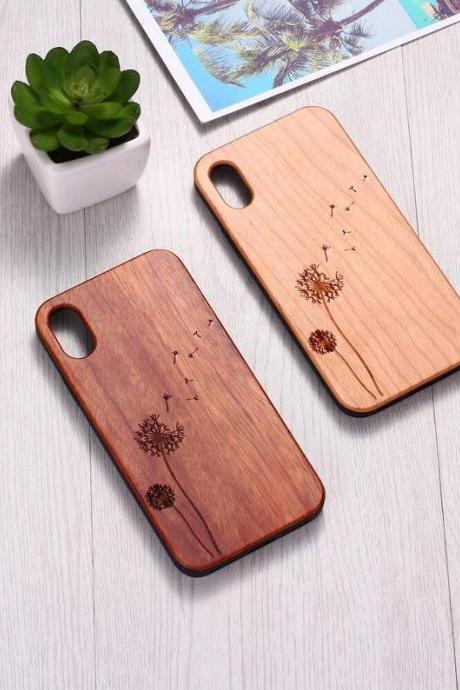 Real Wood Wooden Dandelion Seed Nature Carved Cover Case For Iphone 5 5s Se 6 6s 7 8 Plus X Xs Xr Max 11 12 Pro Max