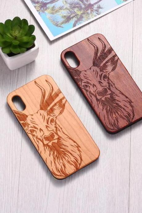 Real Wood Wooden Elk Deer Carved Cover Case For Iphone 5 5s Se 6 6s 7 8 Plus X Xs Xr Max 11 12 Pro Max