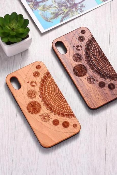 Real Wood Wooden Solar System Planets Carved Cover Case For Iphone 5 5s Se 6 6s 7 8 Plus X Xs Xr Max 11 12 Pro Max